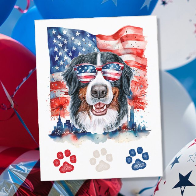 Red White Blue Bernese Mountain Dog 4th of July Holiday Postcard (Creator Uploaded)