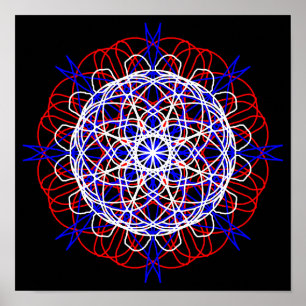 Red White Blue Black Abstract Art Kaleidoscope Poster