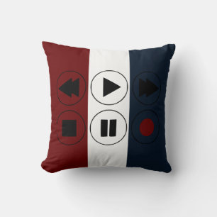 red white blue black Tech Icons Rewind Fast Foward Throw Pillow
