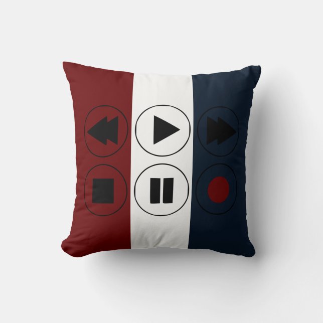 red white blue black Tech Icons Rewind Fast Foward Throw Pillow (Front)