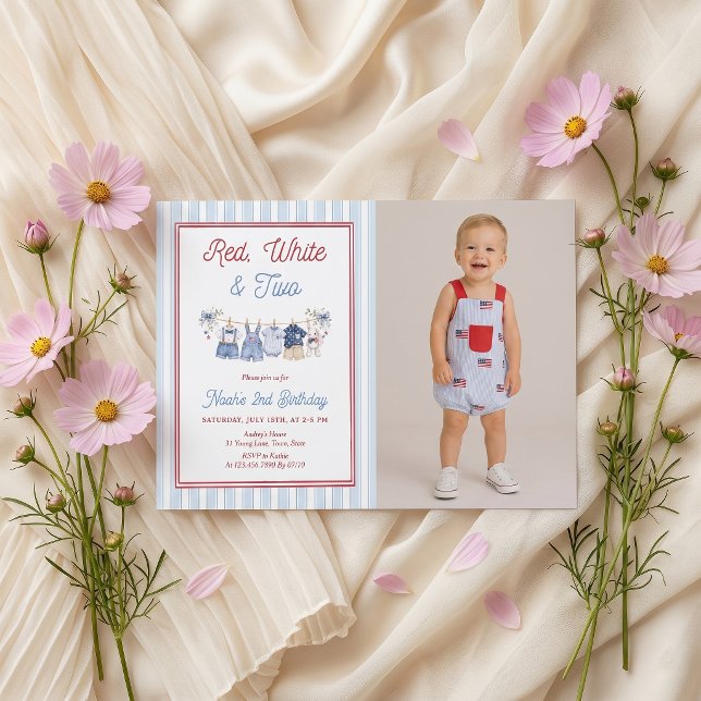 Red White Blue Boy 2nd Birthday Invitation (Creator Uploaded)