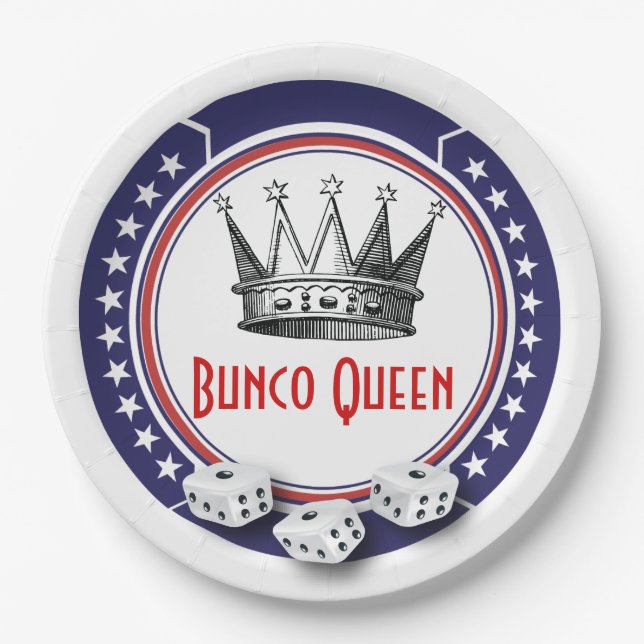 Red White Blue Bunco Queen Paper Plate (Front)