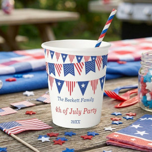 Red, White & Blue Bunting Flags 4th Of July Party Paper Cups