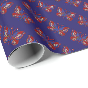 Red White Blue Butterfly-Blue Gift Wrapping Paper