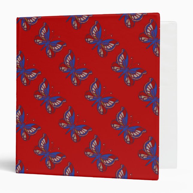 Red White Blue Butterfly-Red Notebook Binder (Front/Inside)