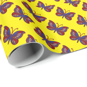 Red White Blue Butterfly-Yello Gift Wrapping Paper