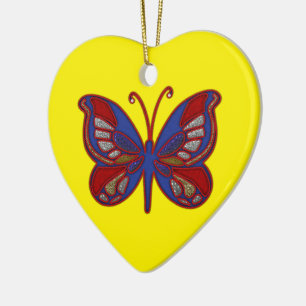 Red White Blue Butterfly-Yellow Heart Ornament