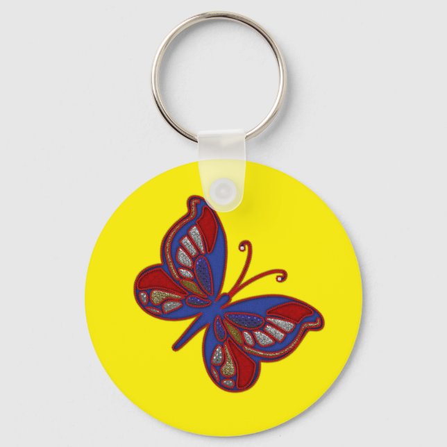 Red White Blue Butterfly-Yellow Keychain (Front)
