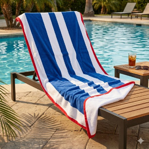 Red White Blue Cabana Stripe Beach Towel
