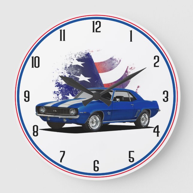 Red White Blue Camaro Large Clock (Front)