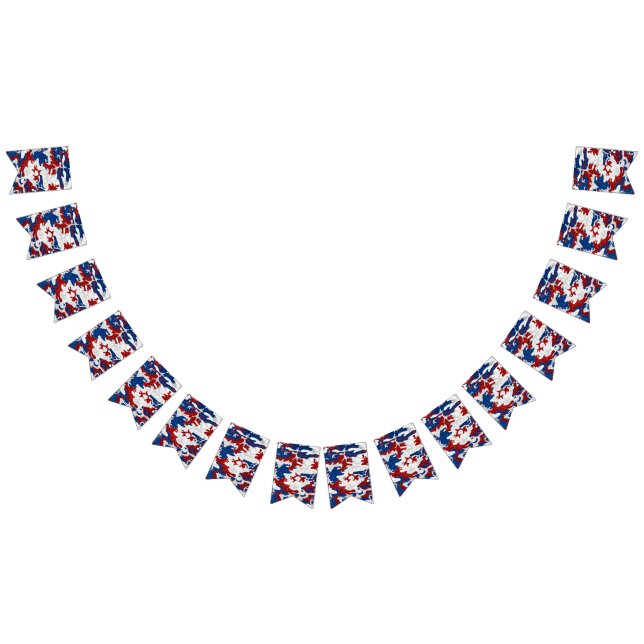 Red, White & Blue Camo July 4th Glitter Bunting Flags (All)