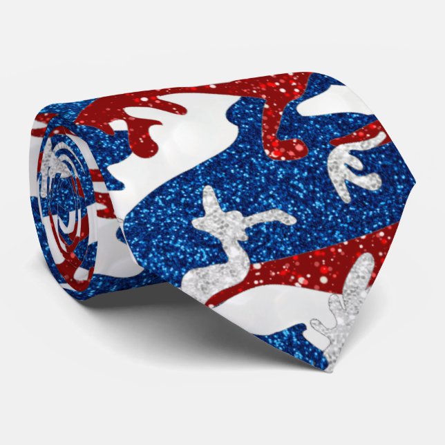 Red, White & Blue Camo July 4th Glitter Tie (Rolled)