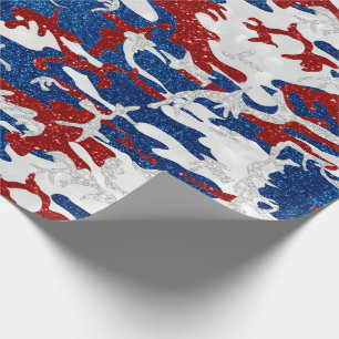Red, White & Blue Camo July 4th Glitter Wrapping Paper