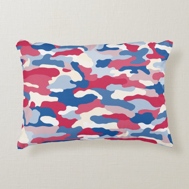 Red White & Blue Camouflage Accent Pillow (Front)