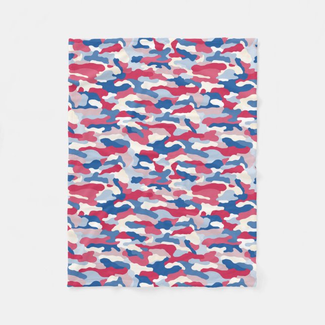 Red White & Blue Camouflage Fleece Blanket (Front)