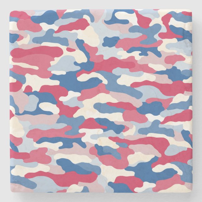 Red White & Blue Camouflage Stone Coaster (Front)