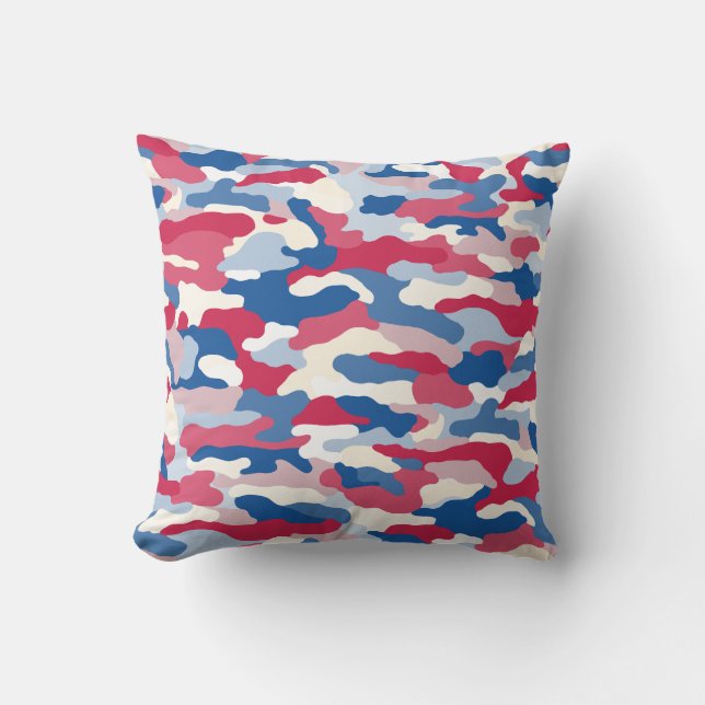 Red White & Blue Camouflage Throw Pillow (Front)