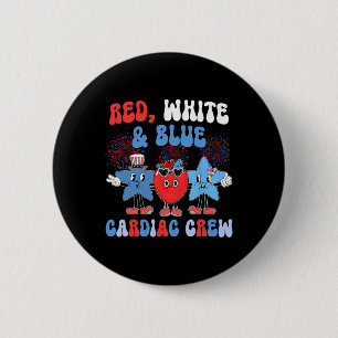 Red White Blue Cardiac Crew Cardiology Cath Lab 4t 2 Inch Round Button
