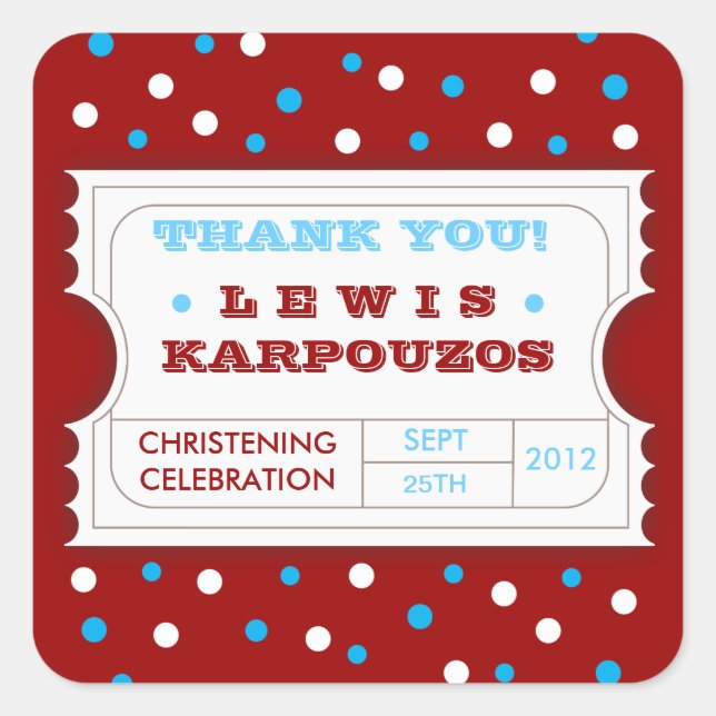 Red White Blue Carnival Thank You Ticket Sticker (Front)