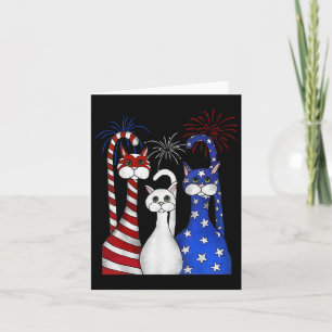 Red White Blue Cats Usa Flag Firework 4th Of July Card