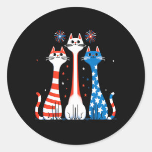 Red White Blue Cats Usa Flag Firework 4th Of July  Classic Round Sticker