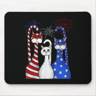 Red White Blue Cats Usa Flag Firework 4th Of July  Mouse Pad