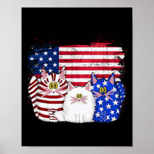 Red White Blue Cats Usa Flag Firework 4th Of July  Poster