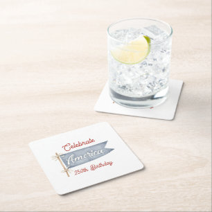 Red White Blue Celebrate America  Square Paper Coaster
