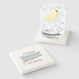 Red White Blue Celebrate America  Stone Coaster