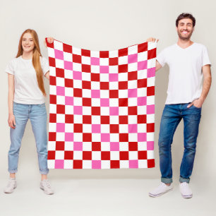 Red White Blue Checkered Pattern Design  Fleece Blanket