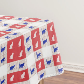 Red, White & Blue Chequerboard Cat Pattern Tablecloth