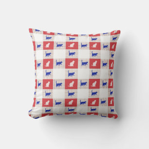 Red, White & Blue Chequerboard Cat Pattern Throw Pillow