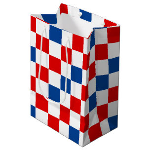 Red White Blue Chequered Pattern Design Medium Gift Bag