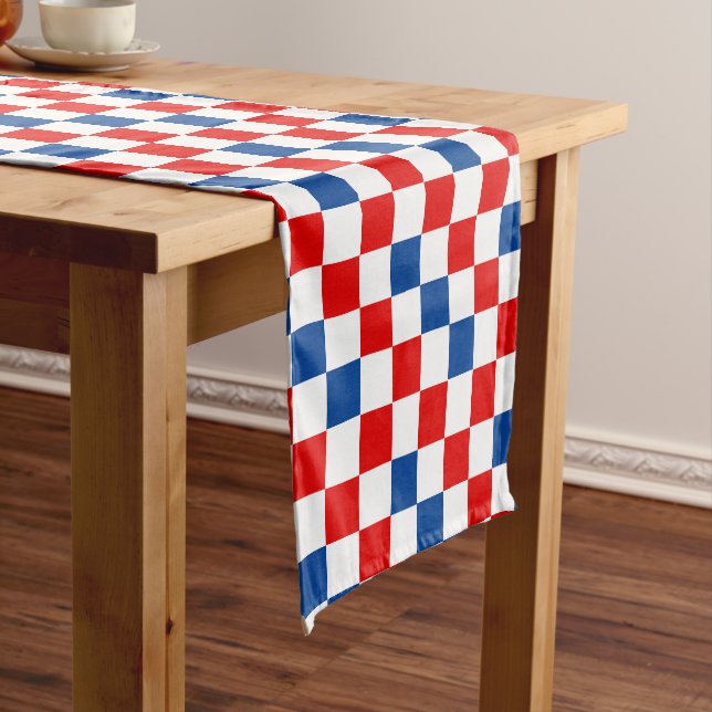 Red White Blue Chequered Pattern Design  Short Table Runner (In Situ)