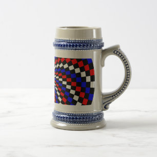 Red White Blue Chequered Spiral by Kenneth Yoncich Beer Stein
