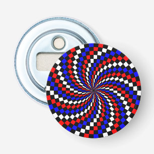 Red White Blue Chequered Spiral by Kenneth Yoncich Bottle Opener
