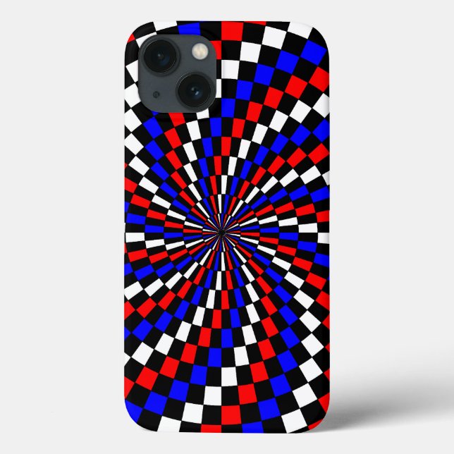 Red White Blue Chequered Spiral by Kenneth Yoncich Case-Mate iPhone Case (Back)