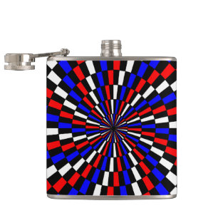 Red White Blue Chequered Spiral by Kenneth Yoncich Hip Flask
