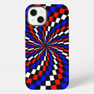 Red White Blue Chequered Spiral by Kenneth Yoncich iPhone 13 Case