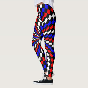 Red White Blue Chequered Spiral by Kenneth Yoncich Leggings
