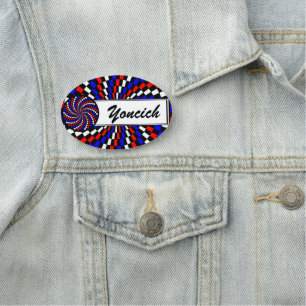 Red White Blue Chequered Spiral by Kenneth Yoncich Name Tag
