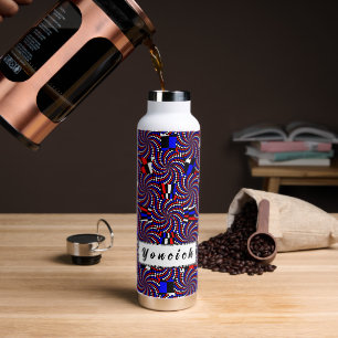 Red White Blue Chequered Spiral by Kenneth Yoncich Water Bottle