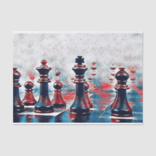 Red, White, Blue Chess Pieces King, Queen, Bishop Tissue Paper