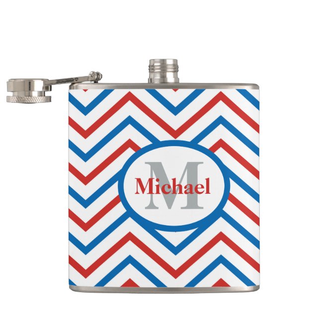 Red White Blue Chevron Pattern  Hip Flask (Opened)