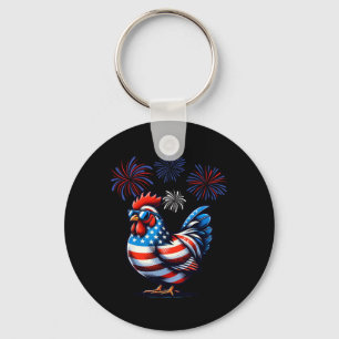 Red White Blue Chicken Farm Animal Patriotic 4th O Keychain