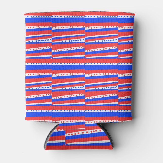 Red White Blue Circles Stripes Can Cooler (Front)