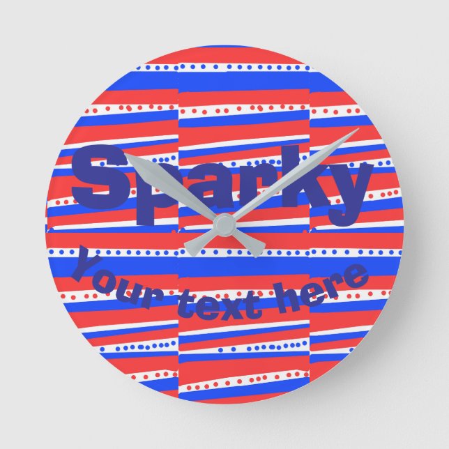 Red White Blue Circles Stripes  Round Clock (Front)
