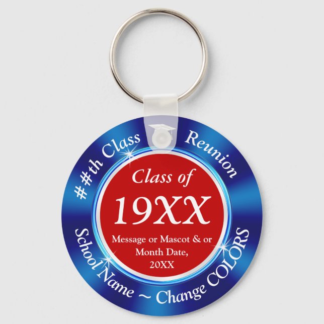 Red White Blue Class Reunion Favours, Personalized Keychain (Front)