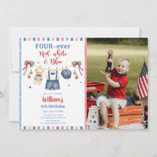 Red White & Blue Clothes Boy Birthday Invitation