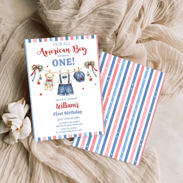 Red White & Blue Clothes Boy Birthday Invitation (Creator Uploaded)